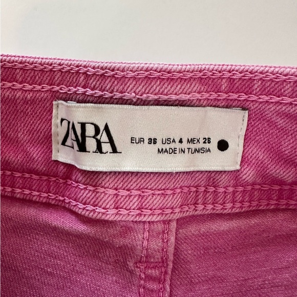 Zara Women’s 4 Marine Straight Pink Wide Leg Raw Hem Jeans High Rise - Picture 4 of 6